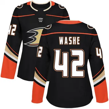 Black Women's Tim Washe Authentic Anaheim Ducks Home Jersey