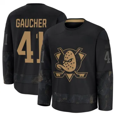 Black Youth Nathan Gaucher Premium Anaheim Ducks 2024 Military Appreciation Practice Jersey