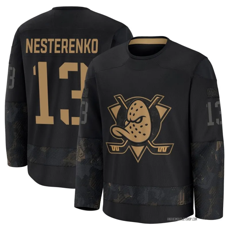 Black Youth Nikita Nesterenko Premium Anaheim Ducks 2024 Military Appreciation Practice Jersey