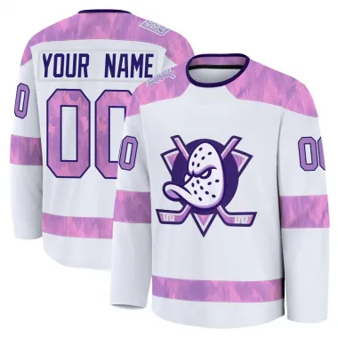 White Men's Custom Premium Anaheim Ducks 2024 Hockey Fights Cancer Practice Jersey
