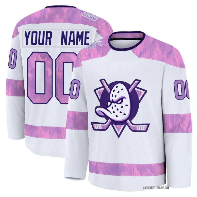 White Men's Custom Premium Anaheim Ducks 2024 Hockey Fights Cancer Practice Jersey