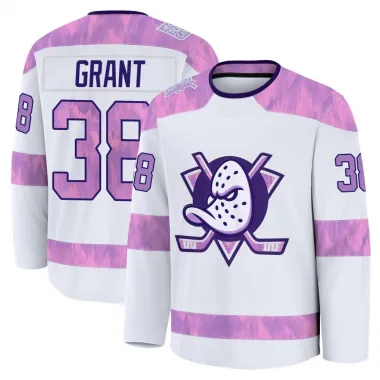 White Men's Derek Grant Premium Anaheim Ducks 2024 Hockey Fights Cancer Practice Jersey