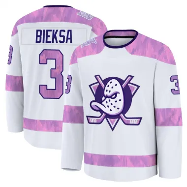 White Men's Kevin Bieksa Premium Anaheim Ducks 2024 Hockey Fights Cancer Practice Jersey