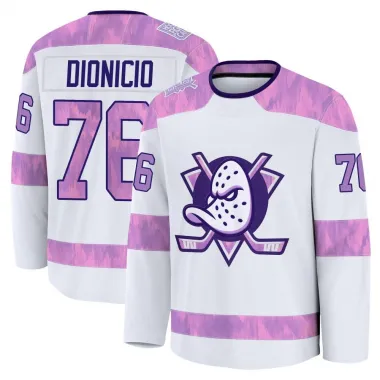 White Men's Rodwin Dionicio Premium Anaheim Ducks 2024 Hockey Fights Cancer Practice Jersey