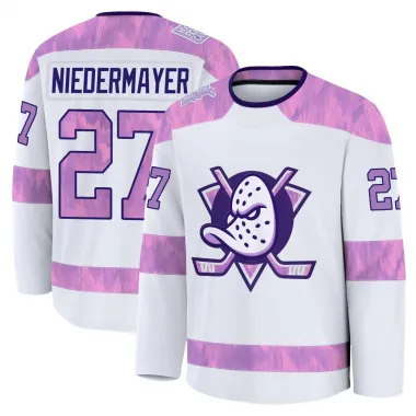 White Men's Scott Niedermayer Premium Anaheim Ducks 2024 Hockey Fights Cancer Practice Jersey