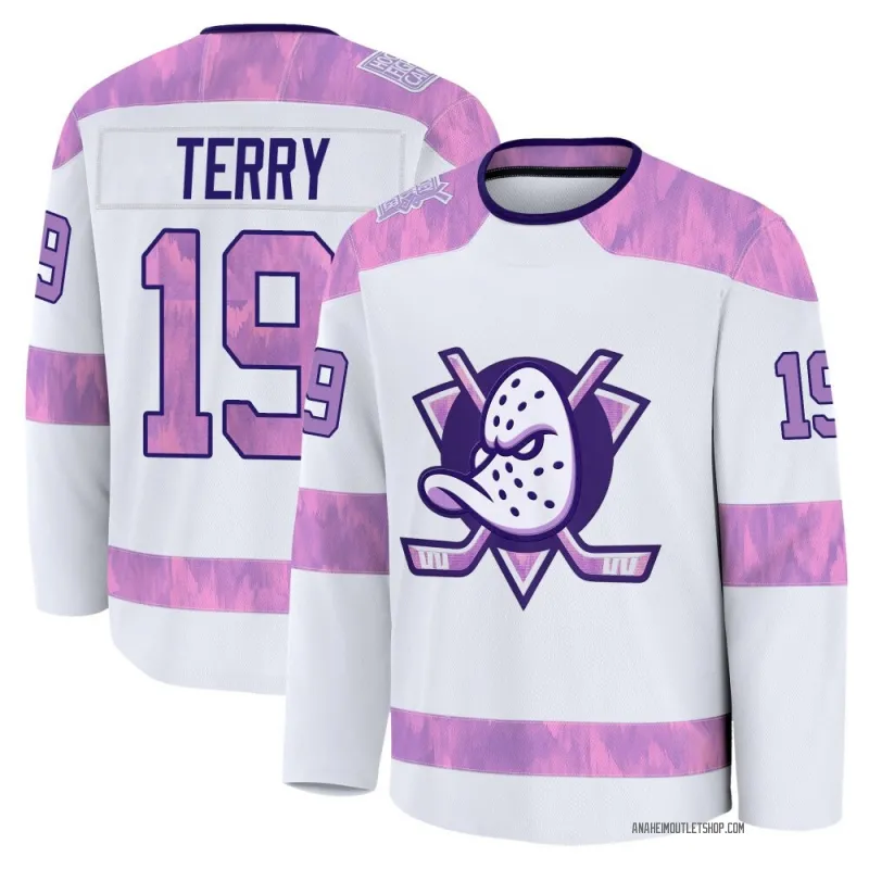 White Men's Troy Terry Premium Anaheim Ducks 2024 Hockey Fights Cancer Practice Jersey