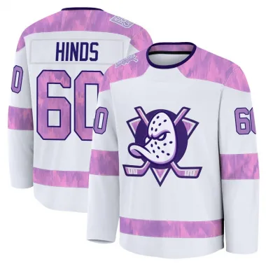 White Men's Tyson Hinds Premium Anaheim Ducks 2024 Hockey Fights Cancer Practice Jersey