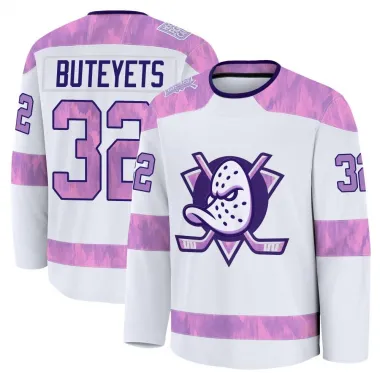 White Men's Vyacheslav Buteyets Premium Anaheim Ducks 2024 Hockey Fights Cancer Practice Jersey
