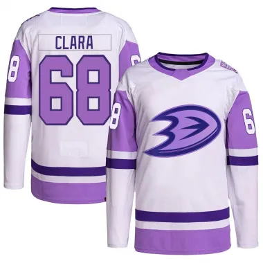 White/Purple Men's Damian Clara Authentic Anaheim Ducks Hockey Fights Cancer Primegreen Jersey