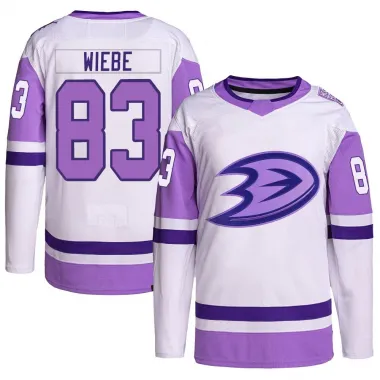 White/Purple Men's Jaxsen Wiebe Authentic Anaheim Ducks Hockey Fights Cancer Primegreen Jersey
