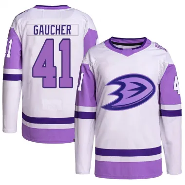 White/Purple Men's Nathan Gaucher Authentic Anaheim Ducks Hockey Fights Cancer Primegreen Jersey