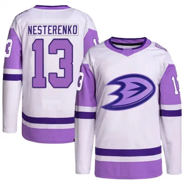 White/Purple Men's Nikita Nesterenko Authentic Anaheim Ducks Hockey Fights Cancer Primegreen Jersey
