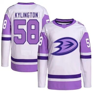 White/Purple Men's Oliver Kylington Authentic Anaheim Ducks Hockey Fights Cancer Primegreen Jersey