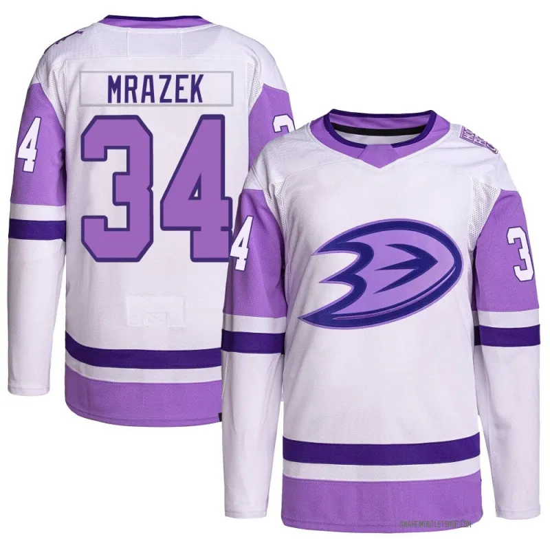 White/Purple Men's Petr Mrazek Authentic Anaheim Ducks Hockey Fights Cancer Primegreen Jersey