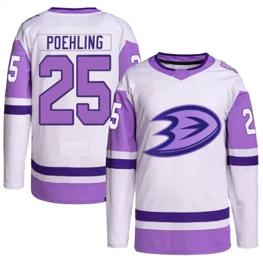 White/Purple Men's Ryan Poehling Authentic Anaheim Ducks Hockey Fights Cancer Primegreen Jersey