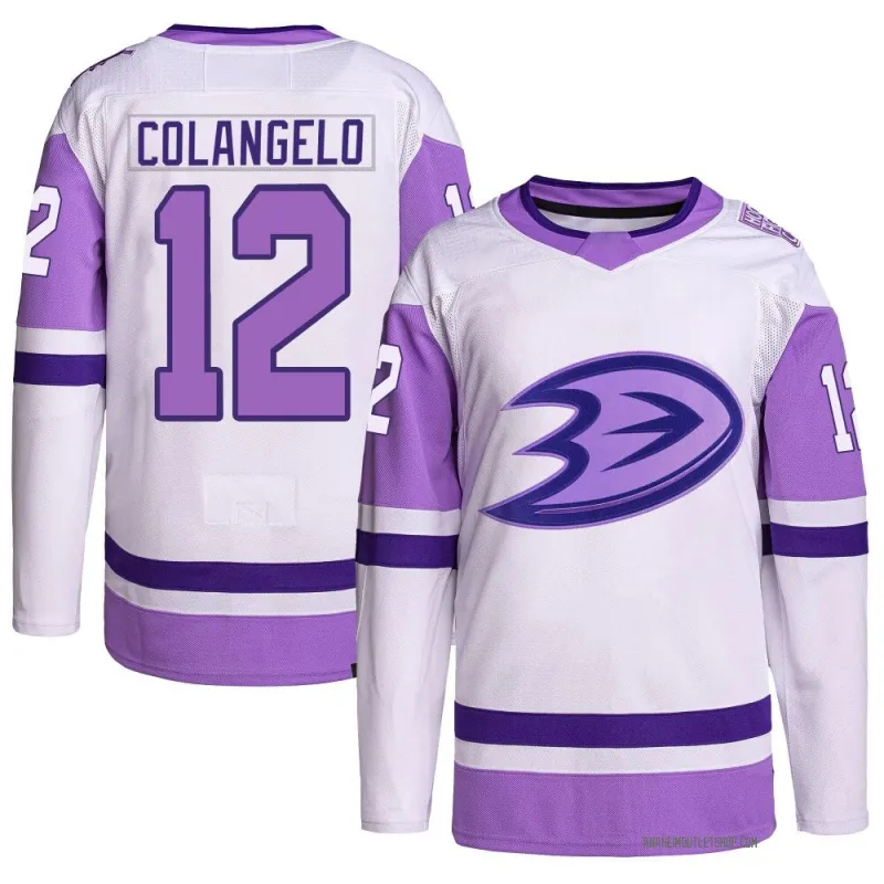 White/Purple Men's Sam Colangelo Authentic Anaheim Ducks Hockey Fights Cancer Primegreen Jersey