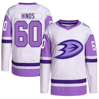 White/Purple Men's Tyson Hinds Authentic Anaheim Ducks Hockey Fights Cancer Primegreen Jersey