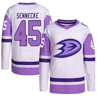 White/Purple Youth Beckett Sennecke Authentic Anaheim Ducks Hockey Fights Cancer Primegreen Jersey