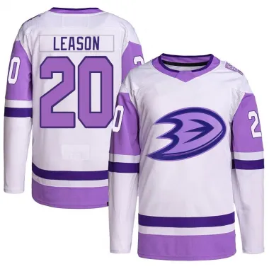 White/Purple Youth Brett Leason Authentic Anaheim Ducks Hockey Fights Cancer Primegreen Jersey