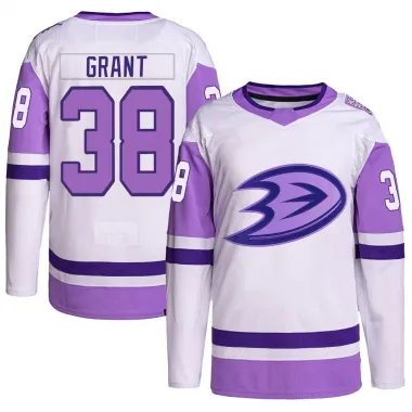 White/Purple Youth Derek Grant Authentic Anaheim Ducks Hockey Fights Cancer Primegreen Jersey