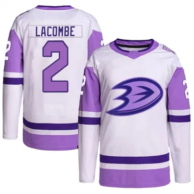 White/Purple Youth Jackson LaCombe Authentic Anaheim Ducks Hockey Fights Cancer Primegreen Jersey