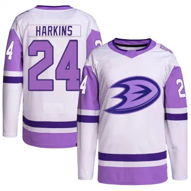 White/Purple Youth Jansen Harkins Authentic Anaheim Ducks Hockey Fights Cancer Primegreen Jersey