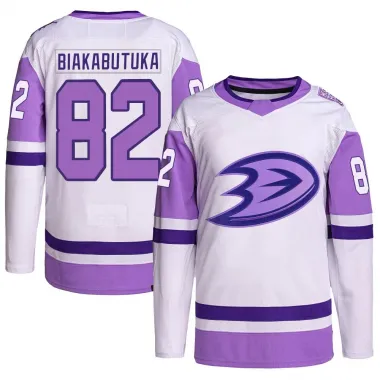 White/Purple Youth Jeremie Biakabutuka Authentic Anaheim Ducks Hockey Fights Cancer Primegreen Jersey