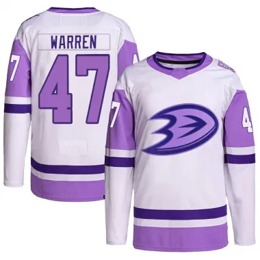 White/Purple Youth Noah Warren Authentic Anaheim Ducks Hockey Fights Cancer Primegreen Jersey