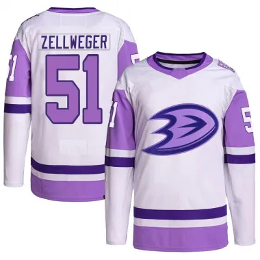White/Purple Youth Olen Zellweger Authentic Anaheim Ducks Hockey Fights Cancer Primegreen Jersey