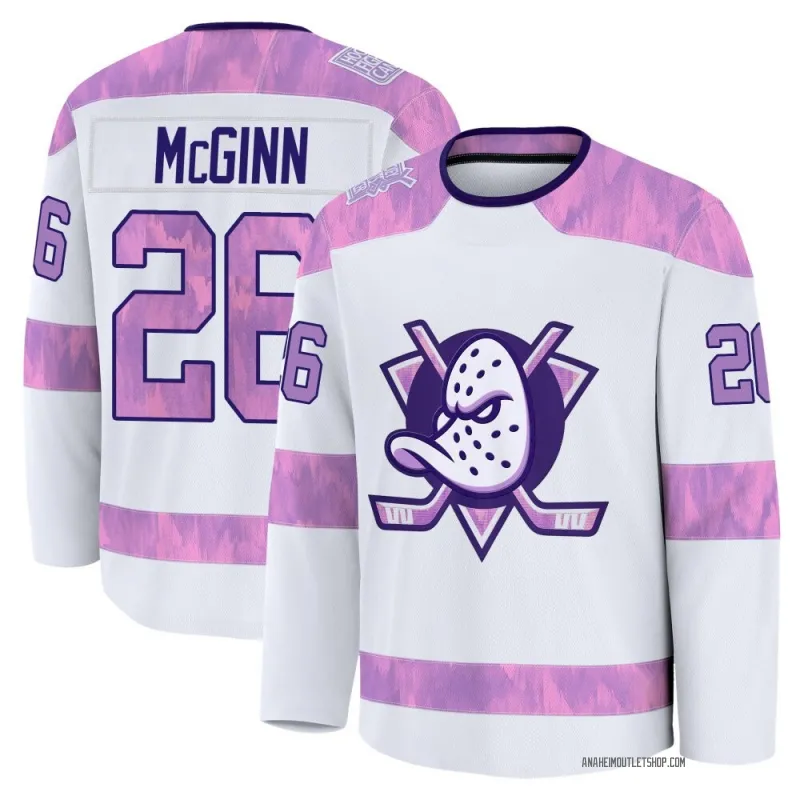White Youth Brock McGinn Premium Anaheim Ducks 2024 Hockey Fights Cancer Practice Jersey