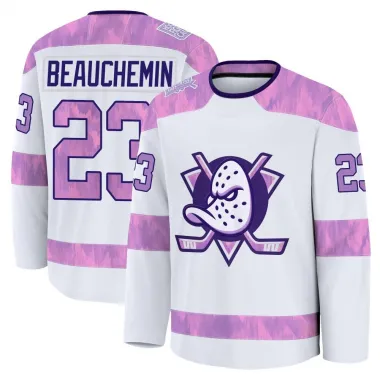 White Youth Francois Beauchemin Premium Anaheim Ducks 2024 Hockey Fights Cancer Practice Jersey