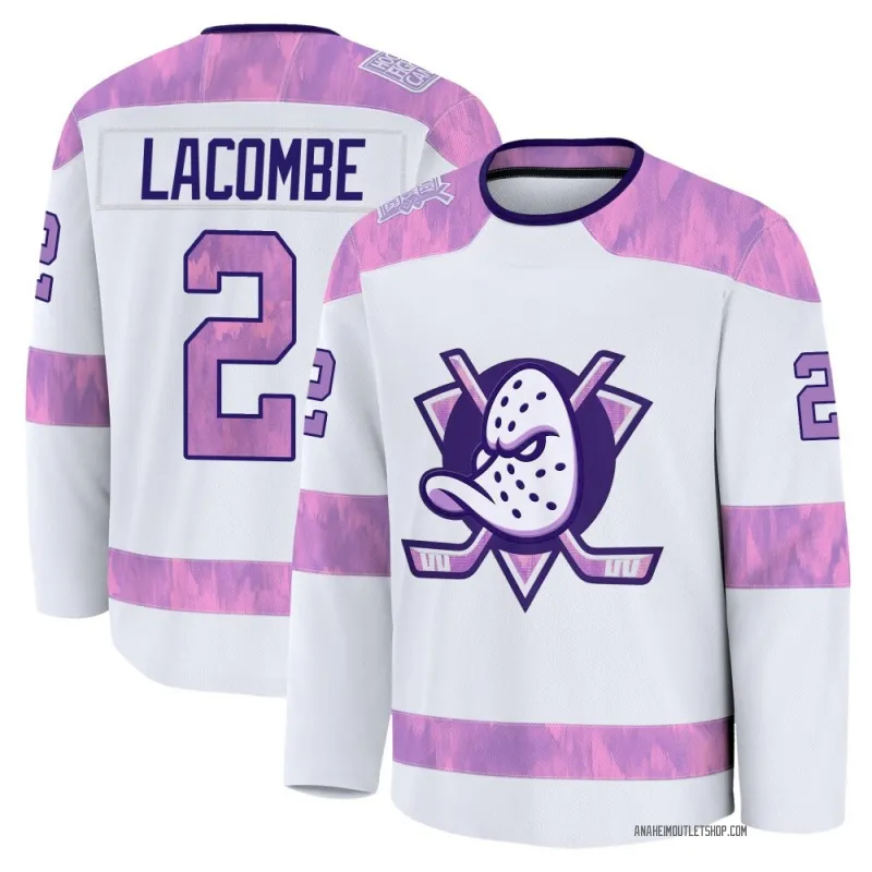 White Youth Jackson LaCombe Premium Anaheim Ducks 2024 Hockey Fights Cancer Practice Jersey