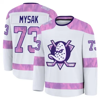 White Youth Jan Mysak Premium Anaheim Ducks 2024 Hockey Fights Cancer Practice Jersey
