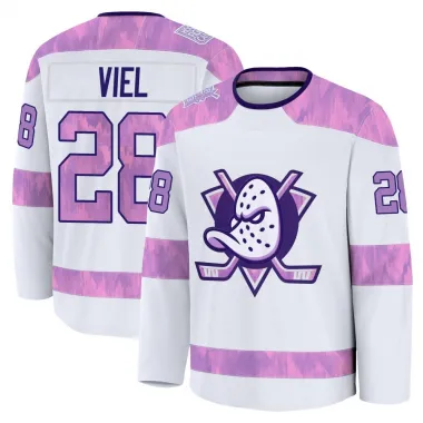 White Youth Jeffrey Viel Premium Anaheim Ducks 2024 Hockey Fights Cancer Practice Jersey