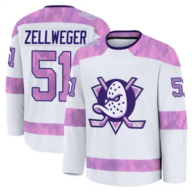 White Youth Olen Zellweger Premium Anaheim Ducks 2024 Hockey Fights Cancer Practice Jersey