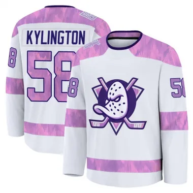 White Youth Oliver Kylington Premium Anaheim Ducks 2024 Hockey Fights Cancer Practice Jersey