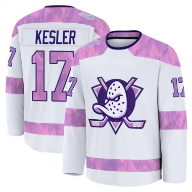 White Youth Ryan Kesler Premium Anaheim Ducks 2024 Hockey Fights Cancer Practice Jersey