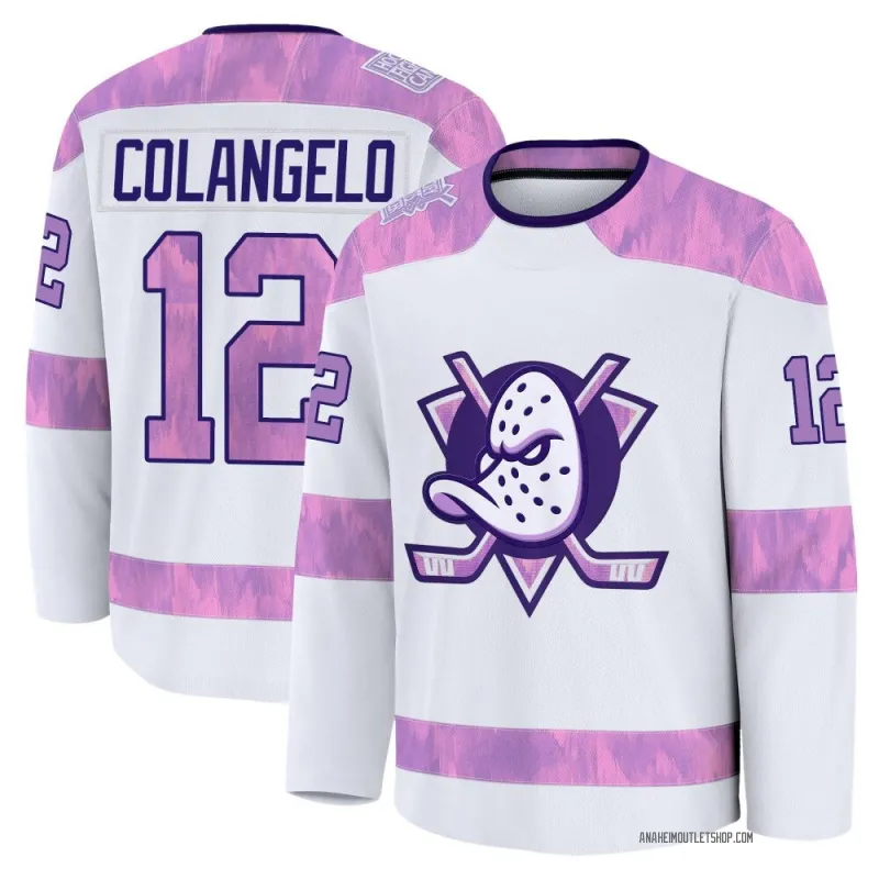 White Youth Sam Colangelo Premium Anaheim Ducks 2024 Hockey Fights Cancer Practice Jersey