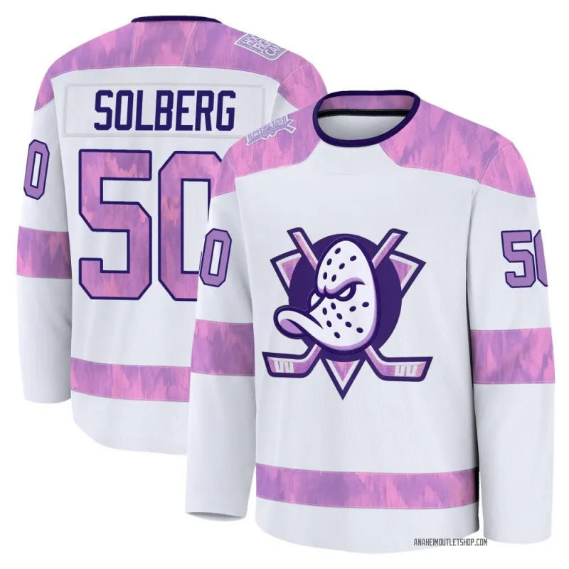 White Youth Stian Solberg Premium Anaheim Ducks 2024 Hockey Fights Cancer Practice Jersey