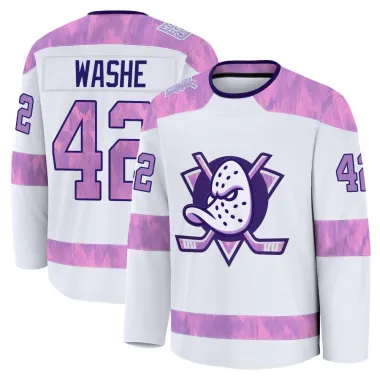 White Youth Tim Washe Premium Anaheim Ducks 2024 Hockey Fights Cancer Practice Jersey