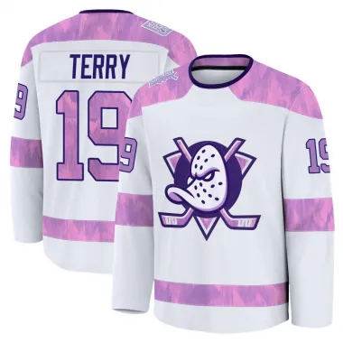 White Youth Troy Terry Premium Anaheim Ducks 2024 Hockey Fights Cancer Practice Jersey